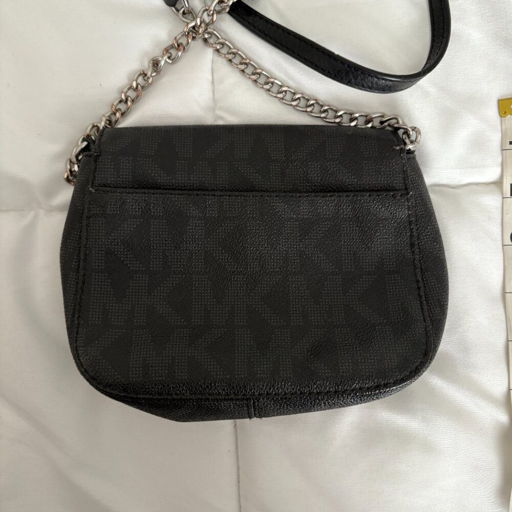 Michael Kors Leather MK Monogram Crossbody Bag Black with Silver hardware - Picture 7 of 7